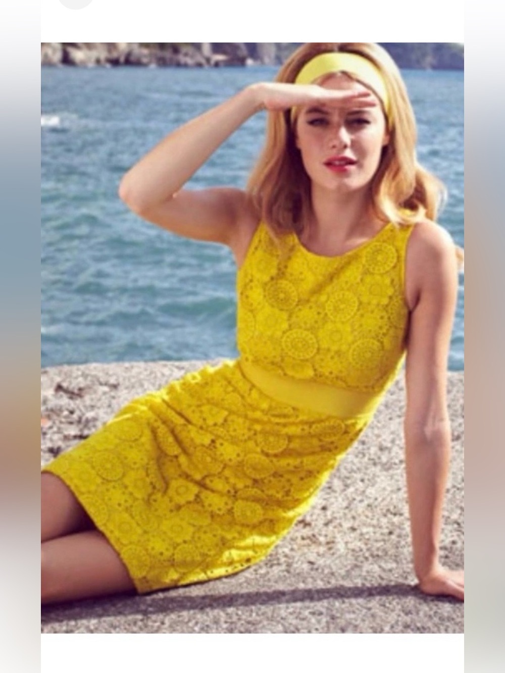 Boden Sunburst Yellow Sleeveless Lace Midi Dress
